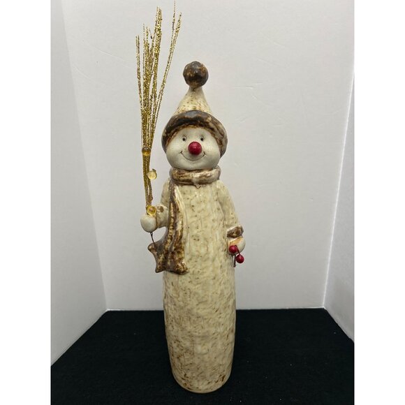 Ceramic Snowman Figurine Glitter Twig & Red Nose Festive Winter Holiday Decor - Picture 4 of 12